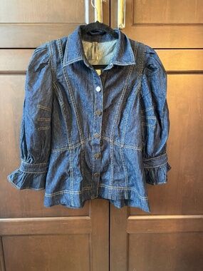 ANTHROPOLOGIE PUFF-SLEEVE DENIM BUTTONDOWN SHIRT